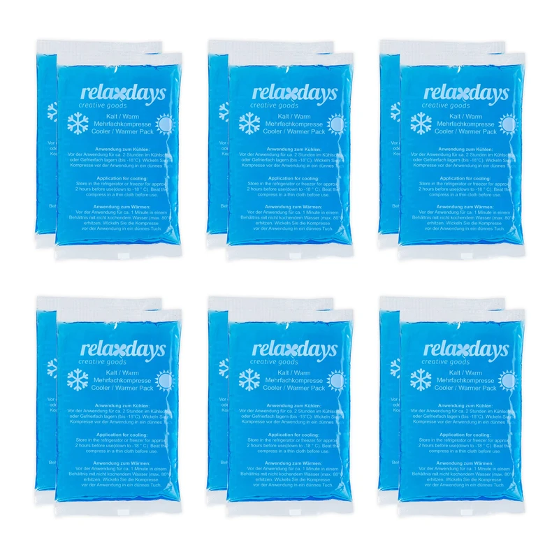 Relaxdays Pads, Set of 12, Cold-Warm, 9 x 15 cm, First Aid, Reusable Gel Cooling Compresses, Blue, 1x9x15 cm