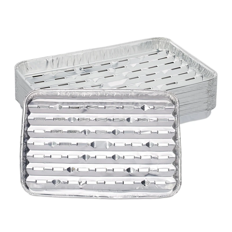 Relaxdays Aluminium Barbecue Trays, Set of 25, with Holes, for Grilling, Reheating, Baking, up to 260°C, 34x22cm, Silver