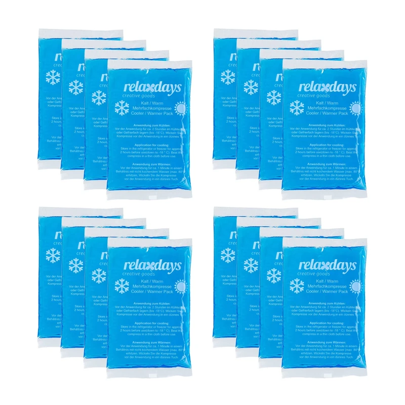 Relaxdays Pads, Set of 16, Cold-Warm, 9 x 15 cm, First Aid, Reusable Gel Cooling Compresses, Blue