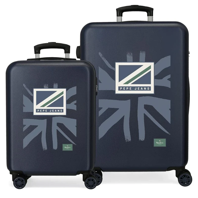 Pepe Jeans Tom Suitcase Set Blue 55/65 cm Hard ABS Side Combination Lock 56 L 7.5 kg 4 Wheels Hand Luggage, Blue, One Size, Suitcase Set
