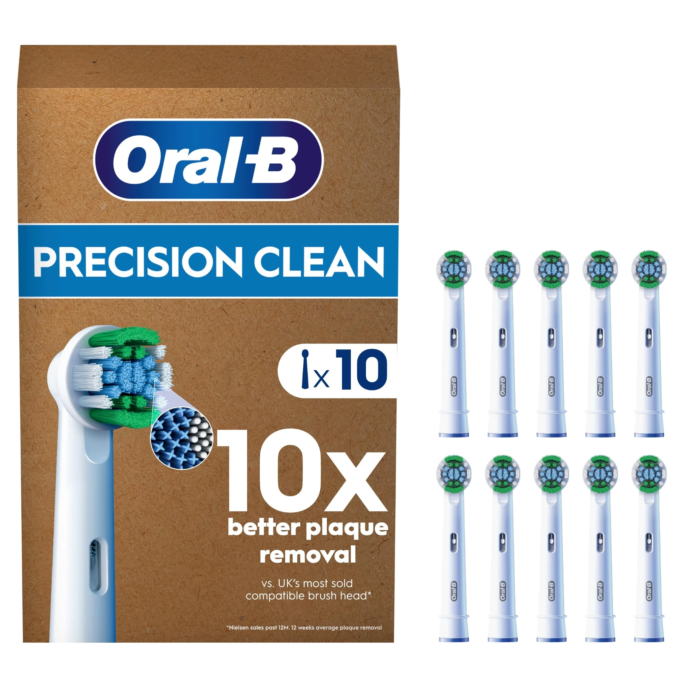 Oral-B Pro Precision Clean Original Electric Toothbrush Head, X-Shape and Angled Bristles for Deeper Plaque Removal, Pack of 10 Toothbrush Heads, Suitable for Mailbox, White