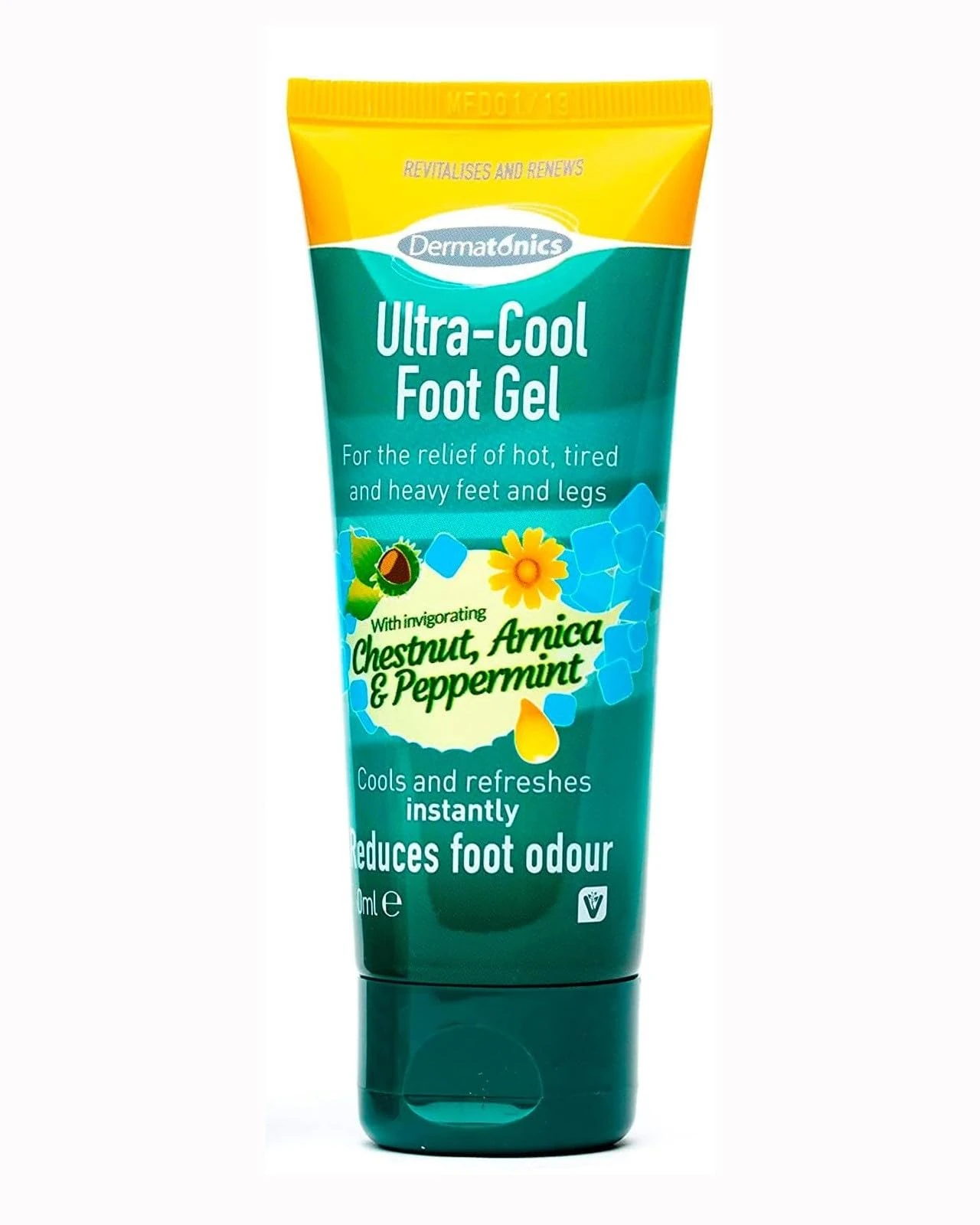 Dermatonics Ultra Cool Foot Gel | For the Relief of Hot, Tired and Heavy Feet and Legs | Suitable for Vegetarians | With Chestnut, Arnica, Peppermint and Manuka Honey | 70ml