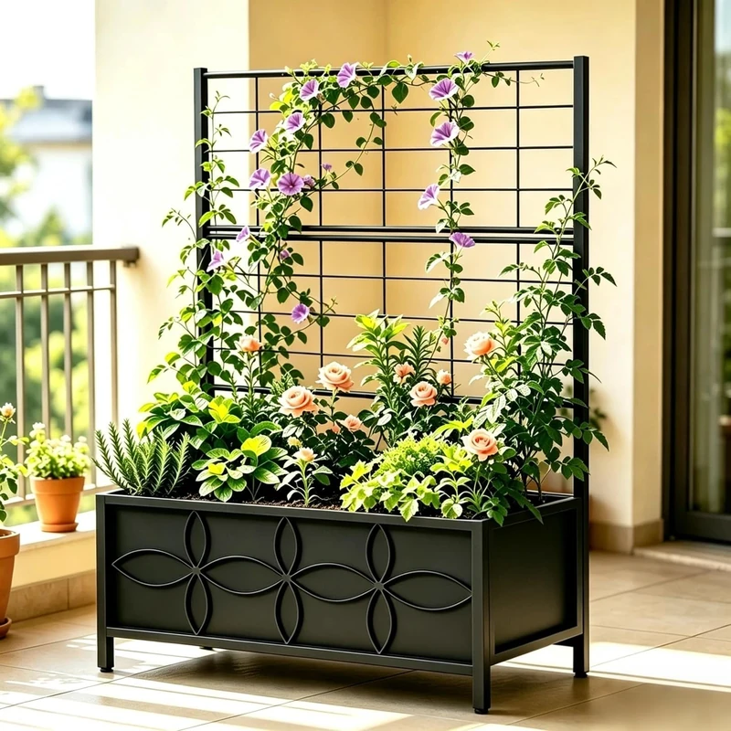 Zhongma Sturdy Raised Garden Bed with Trellis (15.75 x 35.43 x 48.8 in) for Vegetables Flower, Planter Box for Backyard Patio Balcony