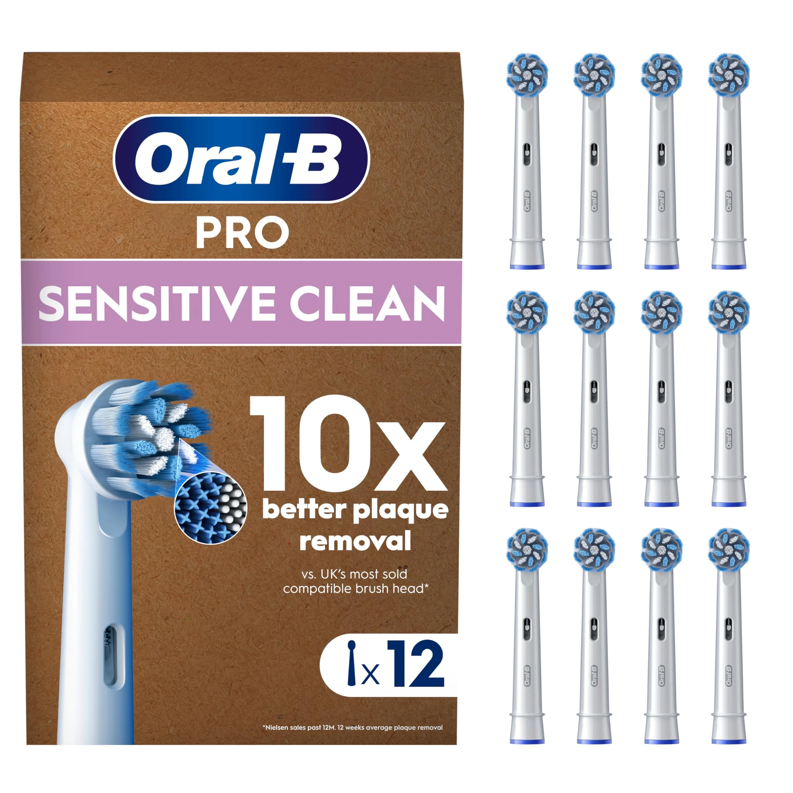 Oral-B Pro Sensitive Clean Original Electric Toothbrush Head, X-Shaped & Extra Soft Bristles for Gentle Brushing & Plaque Removal, Pack of 1 (12 Count) Toothbrush Heads, Suitable for Mailbox, White