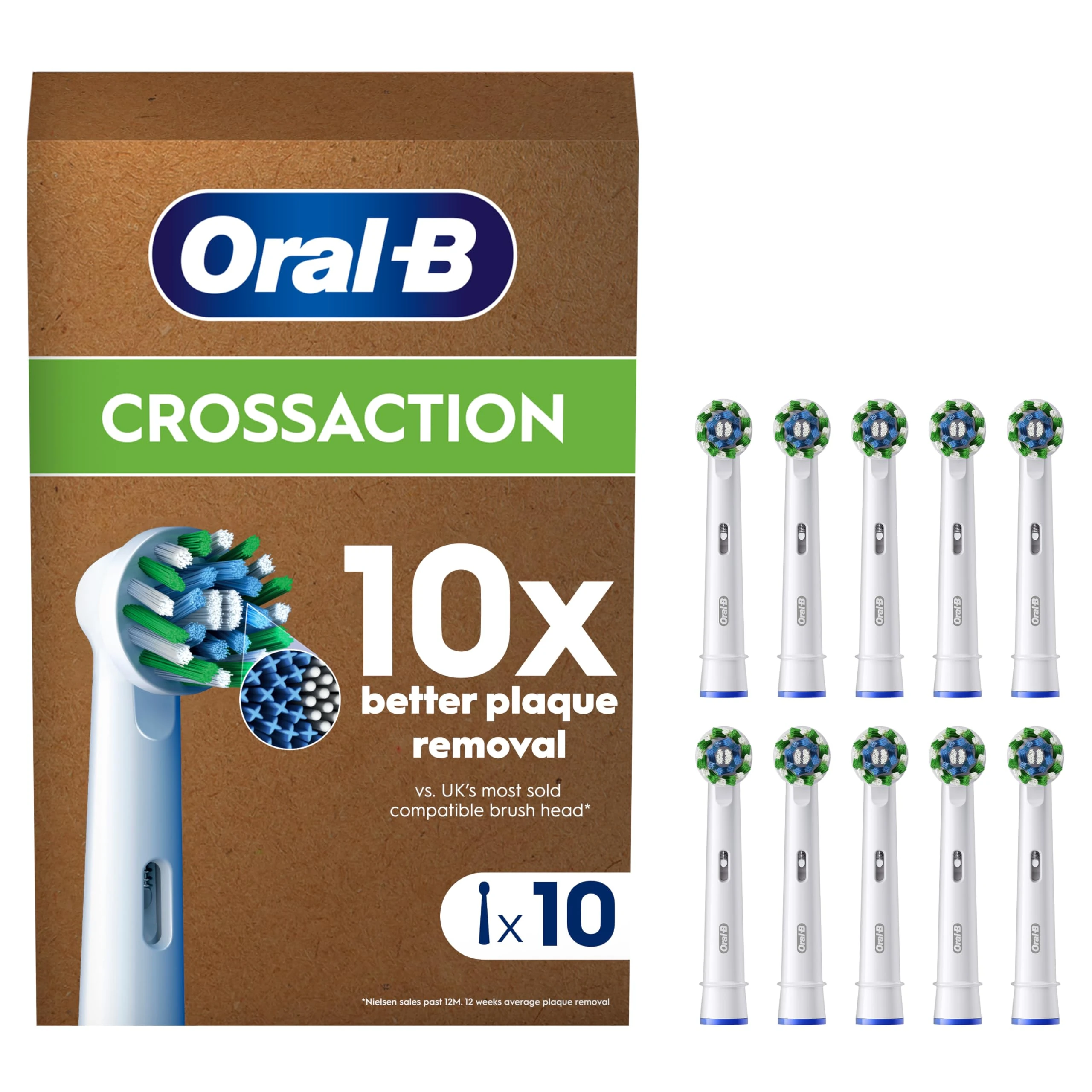 Oral-B Pro Cross Action Original Electric Toothbrush Head, Pack of 10 Replacement Toothbrush Heads, Suitable for Mailbox, White