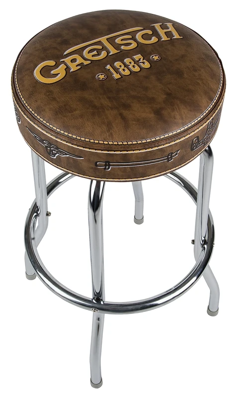 Gretsch "1883" Barstool, Perfect for Guitar Players and Fans, Matte Yellow Gretsch Logo Barstool, Foam Padded, 30", Brown