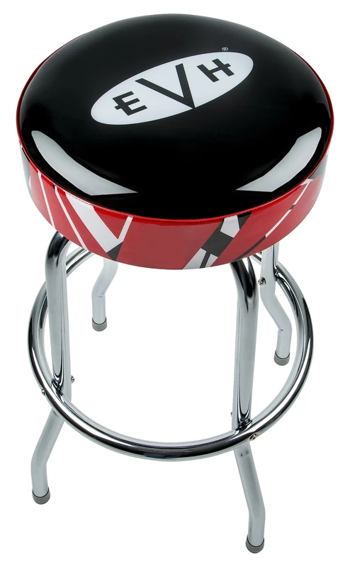 EVH Barstool, Perfect for Guitar Players and Fans, Glossy Black Faux Leather EVH Logo, Foam Padded, With Striped Trim, 30", Black and Red