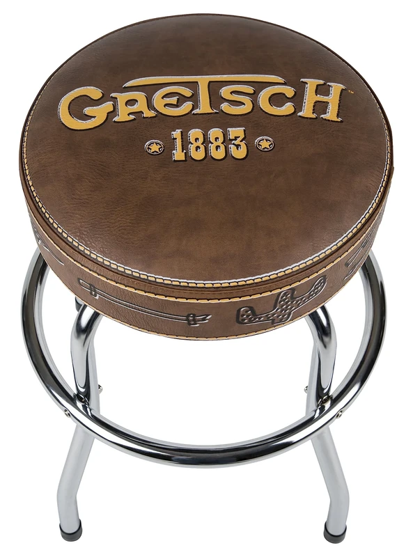 Gretsch "1883" Barstool, Perfect for Guitar Players and Fans, Matte Yellow Gretsch Logo Barstool, Foam Padded, 24", Brown