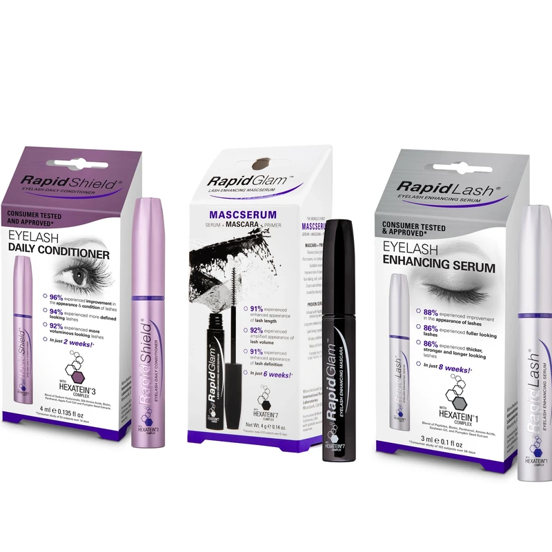 RapidLash Bundle - 1 x RapidShield Eyelash Daily Conditioner, 4 ml, 1 x RapidLash Eyelash Enhancing Serum 3 ml & 1 x RapidGlam Eyelash Enhancing Mascserum, 4 g (Pack of 1)