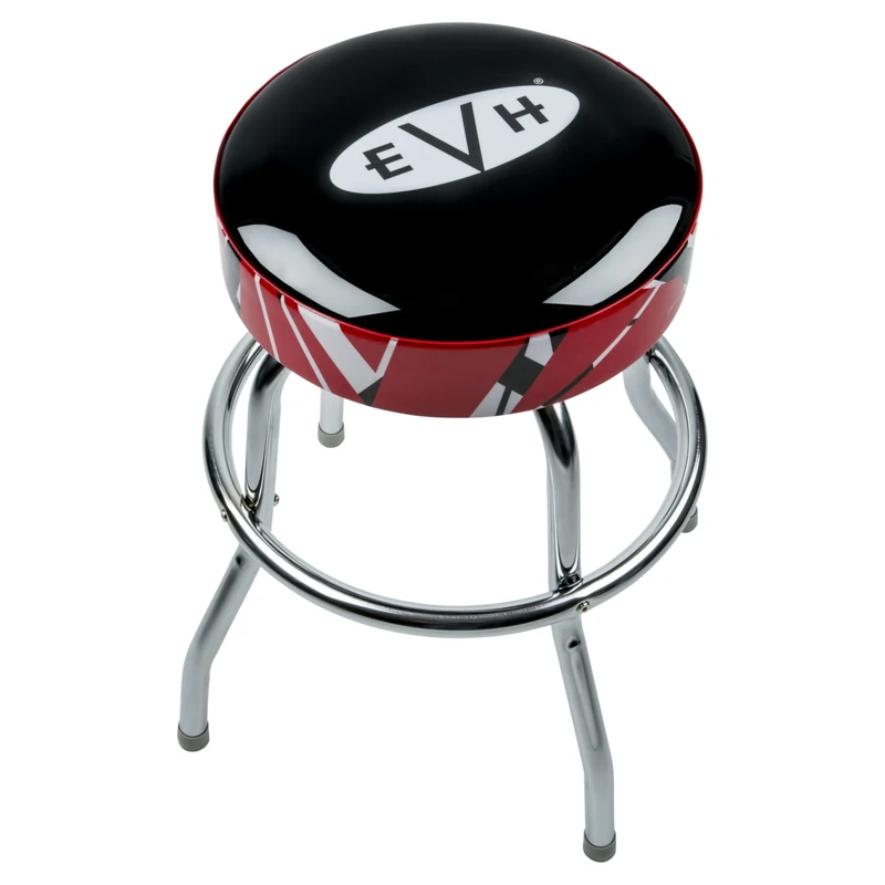EVH Barstool, Perfect for Guitar Players and Fans, Glossy Black Faux Leather with EVH Logo, Foam Padded, With Striped Trim, 24", Black and Red