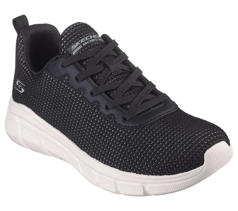 Skechers Bobs B Flex Visionary Essence Women's Sneakers, Black Knit White Trim, 6 UK
