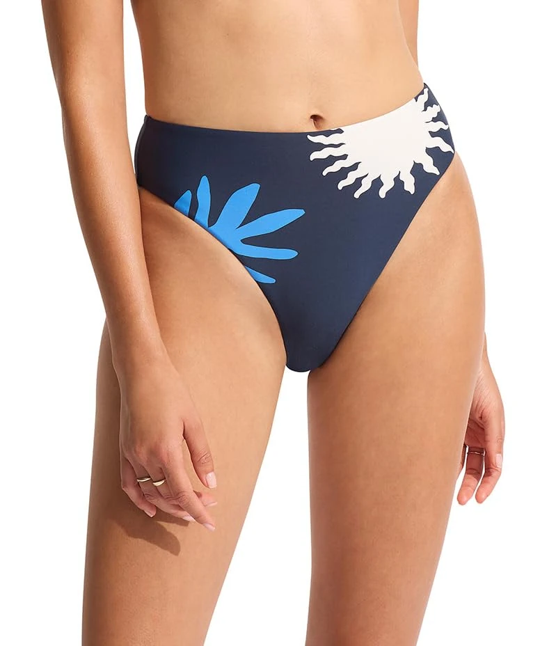 Seafolly Women's Standard Hipster Bikini Bottom Swimsuit with Cheeky Coverage, La Palma True Navy, 2
