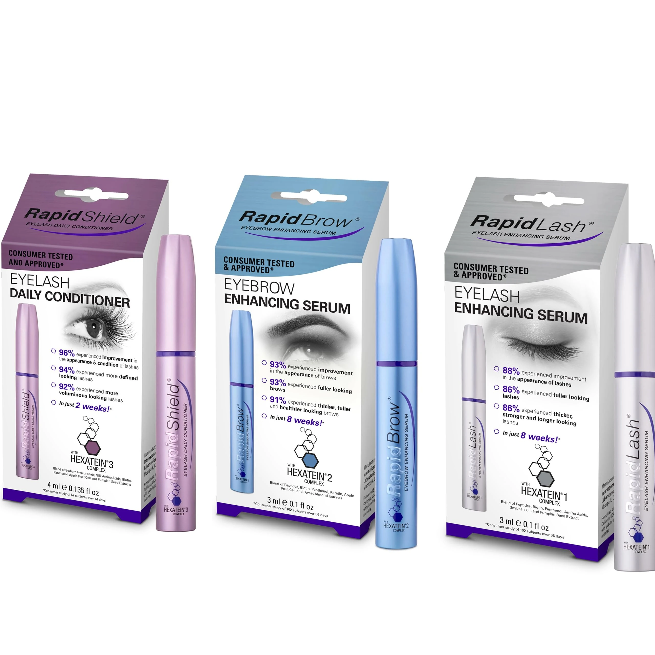 RapidLash Bundle - 1 x RapidShield Eyelash Daily Conditioner, 4 ml, 1 x RapidLash Eyelash Enhancing Serum & 1 x RapidBrow Eyebrow Enhancing Serum, 3 ml (Pack of 1)