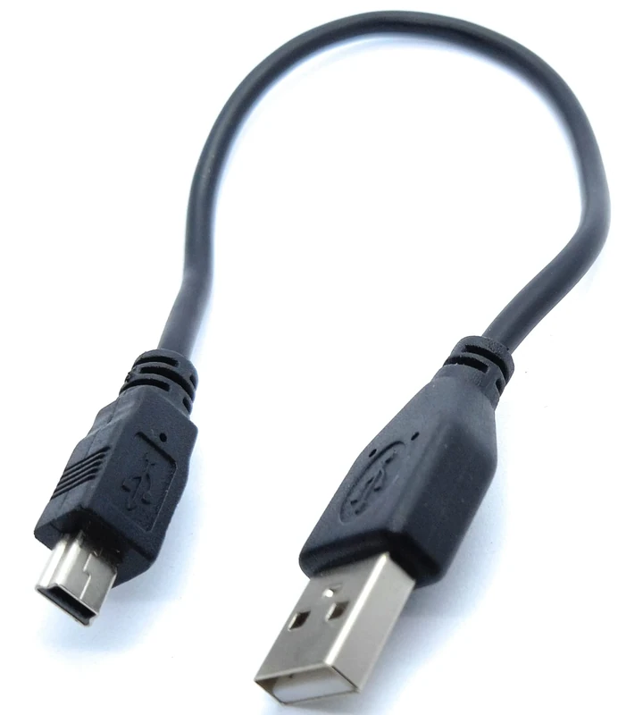 DRUT 25cm short Mini USB to USB 24AWG 2.0 Hi-Speed 2.0 A-Male to Mini-B 5pin Cable Power & Data Lead 0.8ft Black Nickel Connectors
