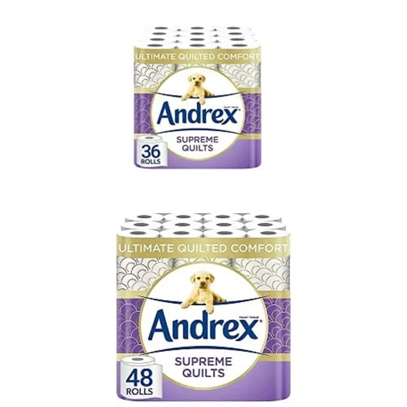 Andrex Supreme Quilts Quilted Toilet Paper - 84 Toilet Roll Pack - 25% Thicker Than Before to Provide Ultimate Quilted Comfort with Unique Air Pocket Texture, 84 Toilet Rolls
