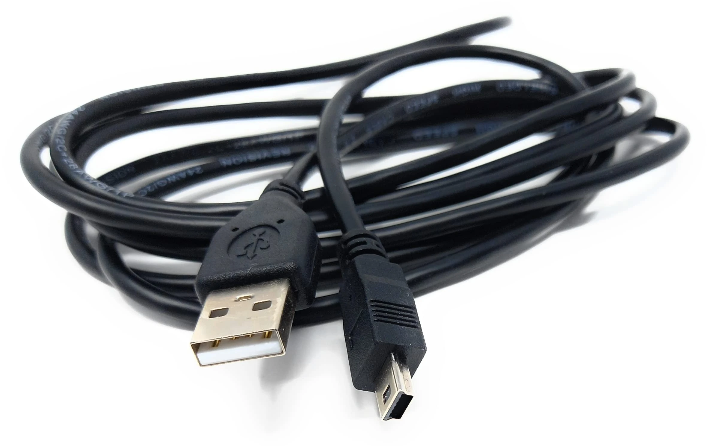 2m Mini USB to USB 24AWG 2.0 Hi-Speed 2.0 A-Male to Mini-B 5pin Cable Power & Data Lead 6.5ft, Black Nickel Connectors