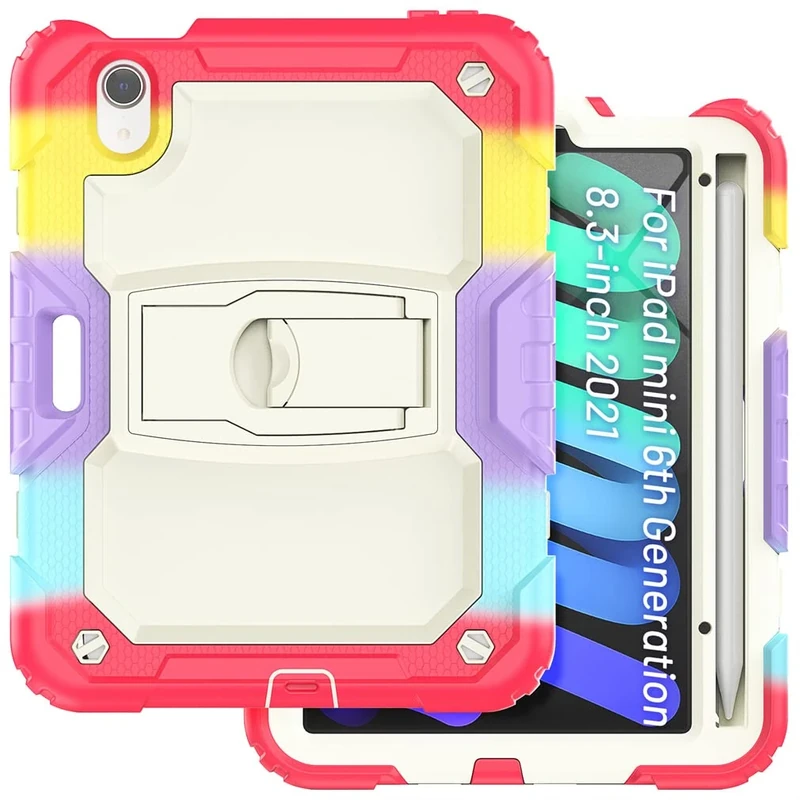 Case Suitable for iPad Mini 6th Generation 8.3 Inch 2021 with Invisible Folding Stand, Heavy Duty Rugged Shockproof Protective Case with Pencil Holder,Camouflage Red