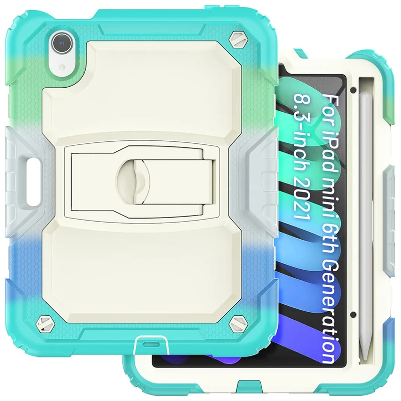 Case Suitable for iPad Mini 6th Generation 8.3 Inch 2021 with Invisible Folding Stand, Heavy Duty Rugged Shockproof Protective Case with Pencil Holder, Camouflage Blue