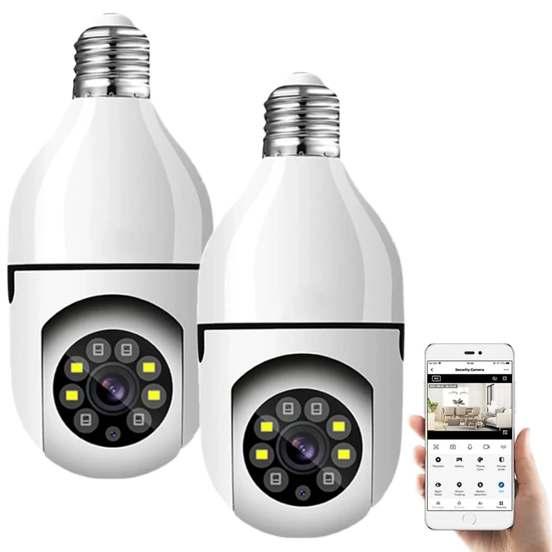 Bulb Camera, [2 Pack] E27 Light Bulb Camera 1080P WiFi Home Bulb Camera, 360 Degree Auto Tracking Panoramic Camera With Two Way Audio/Auto Tracking/Motion Detection/Night Vision Security Camera - Image 1