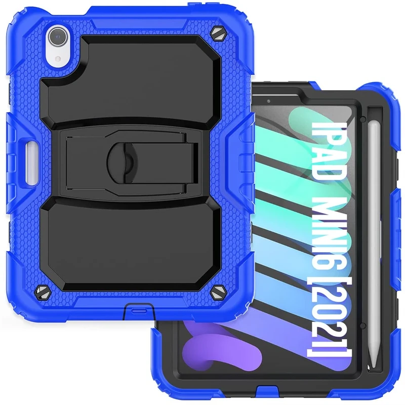 Case Suitable for iPad Mini 6th Generation 8.3 Inch 2021 with Invisible Folding Stand, Heavy Duty Rugged Shockproof Protective Case with Pencil Holder, Blue