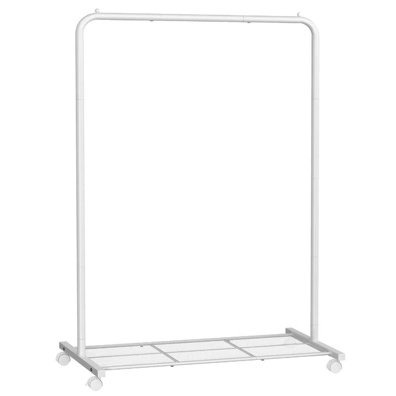 SONGMICS Clothes Rack with Wheels, 36 Inch Clothes Rack, Clothes Rack for Hanging Clothes, with Dense Mesh Storage Rack, 49.9 kg Load Capacity, 2 Brakes, Steel Frame, White UHSR025W01