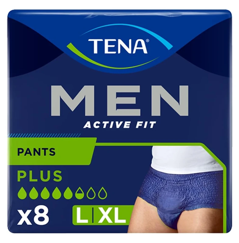 TENA Men Active Fit Plus Pants - Size L/XL, 8 Pack, Discreet Underwear