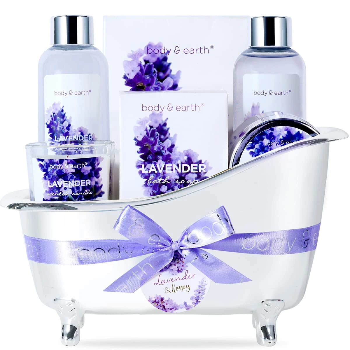 BODY & EARTH Spa Gifts Set for Women,7pcs Lavender Bath Sets for Women Gifts Scented Candle, Shower Gel, Bath Salt, Bubble Bath, Body Lotion Pamper Gifts Sets Birthday Christmas Gift for Her Him
