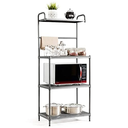 COSTWAY Microwave Stand 4 Tier Kitchen Shelf Metal Standing Shelf with Adjustable Shelves Freestanding Household Shelf Microwave Shelf Kitchen Shelf 59 x 34 x 136 cm (Grey)
