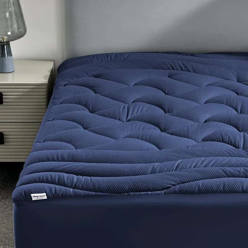 SLEEP ZONE Cool Queen Premium Padded Mattress Protector Breathable Washable Mattress Protector with 8-21 Inch Deep Pocket (Navy, Queen)