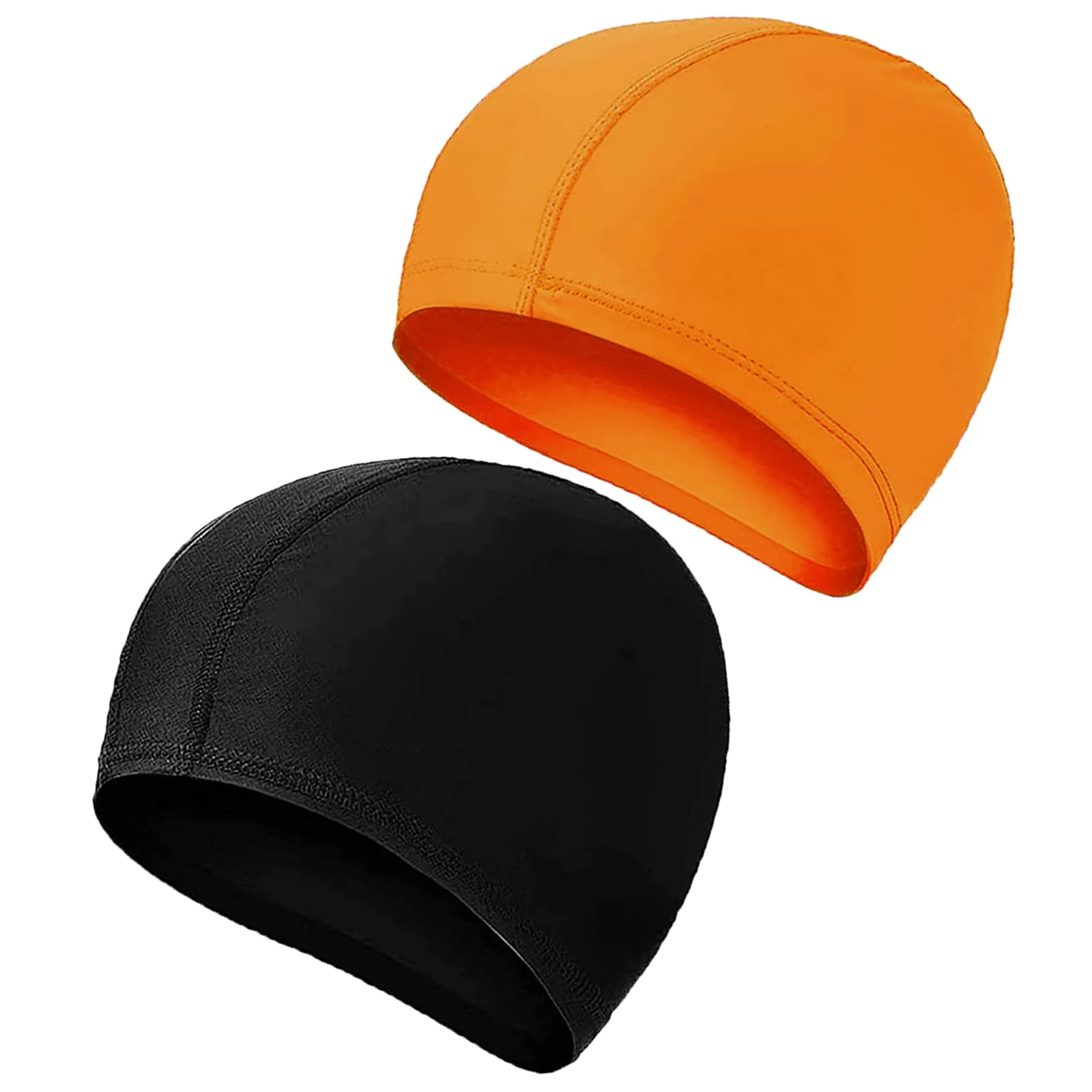 2 Pcs Swimming Caps for Kids Girls Boys and Adult Teenager,Comfortable Light Swimming Caps,Super Stretch No Pull Hair Swim Hats for Long and Short Hair (Orange/Black)