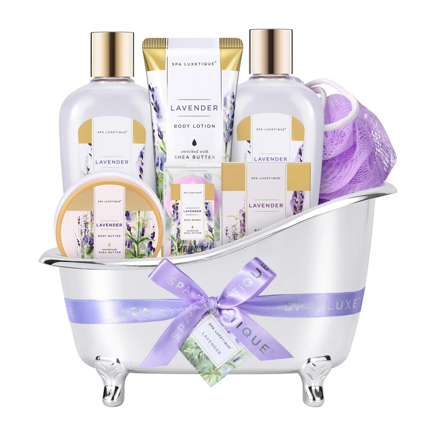 Spa Luxetique Spa Gift Sets, Gifts for Her, 8pcs Lavender Bath Sets with Body Butter, Bubble Bath, Bath Bomb, Bath Sets for Women Gifts, Christmas Gifts, Gifts for Women