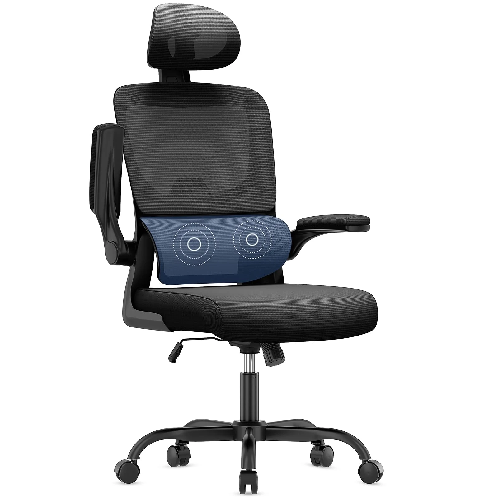 naspaluro Ergonomic Office Chair for Desk with Flip-up Armrests/Lumbar Support/Adjustable Headrest/Metal Claw, Comfy Swivel Heavy Duty Computer Study Chairs, Home Black Mesh Office Work PC Chair