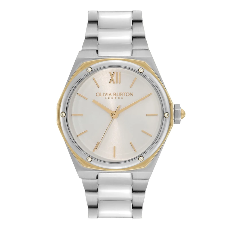 Olivia Burton Three Hand Quartz Movement Watch for Women Hexa Collection with Silver Stainless Steel Bracelet - 24000031