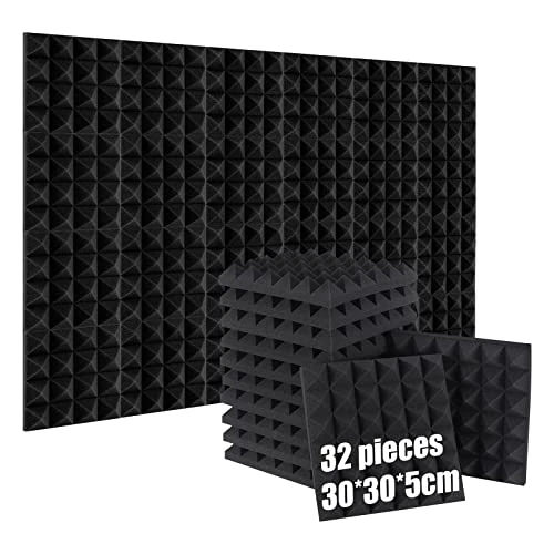 32 Pack Acoustic Foam Panel, 2" X 12" X 12" High-Density Sound Proofing Panels, Enhanced Acoustics and Audio Quality, Soundproofing Foam for Recording Studios, Home Theaters, Bedrooms, Offices