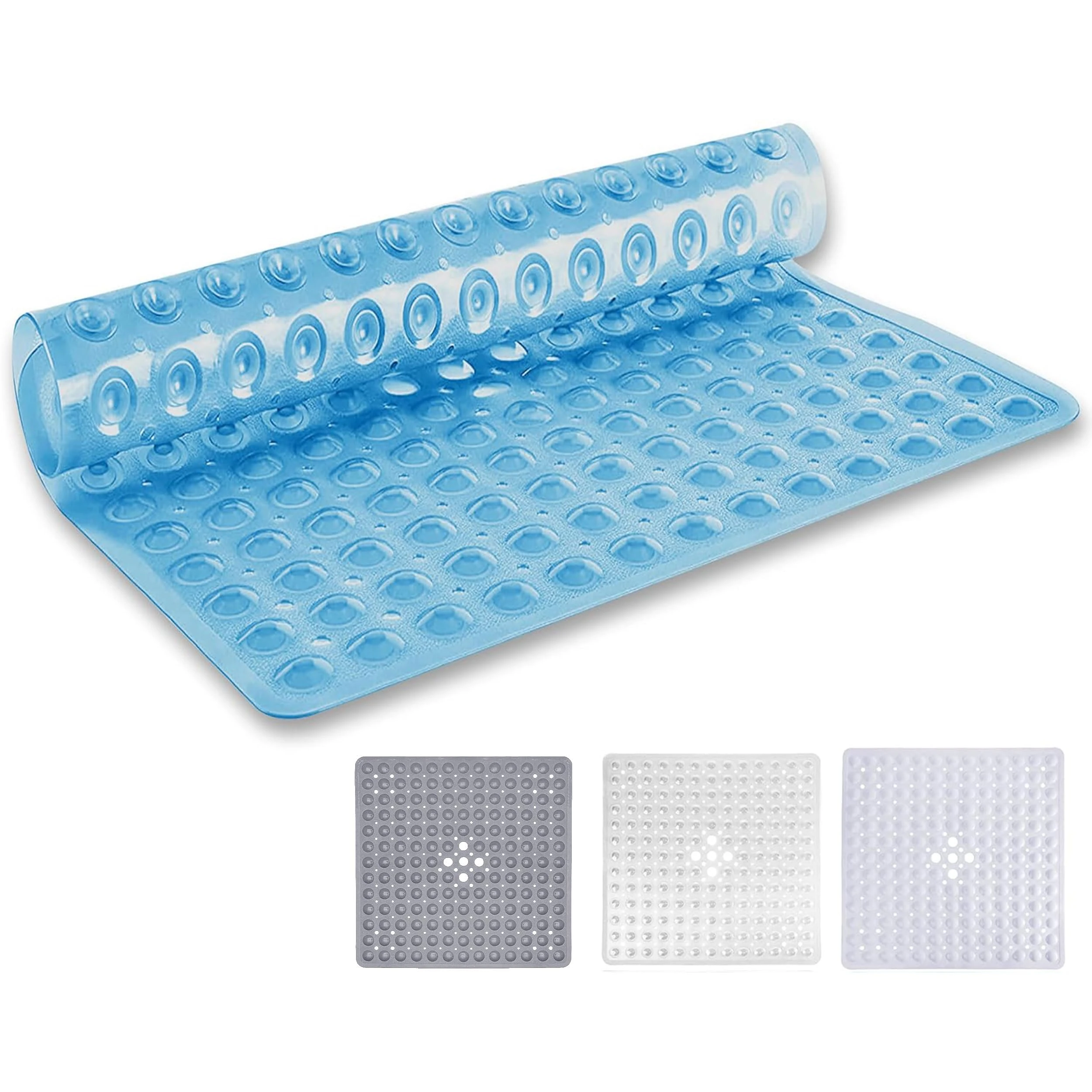 MOONLIGHT20015 Square Shower Mat Non Slip Anti Mould - 53x53cm Rubber Bath Mat PVC Shower Mats for Inside Shower with Strong Suction Cups Grip and Drain Holes - Soft Touch Machine Washable (Blue)