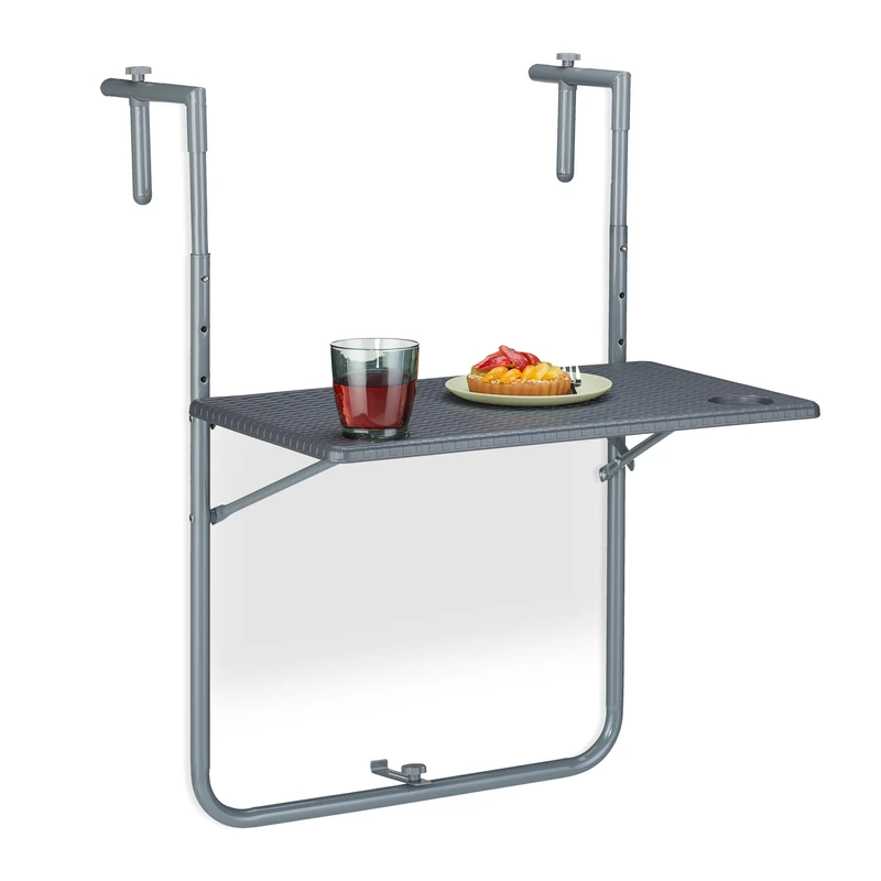 Relaxdays Balcony Hanging Table - Foldable & Adjustable Grey