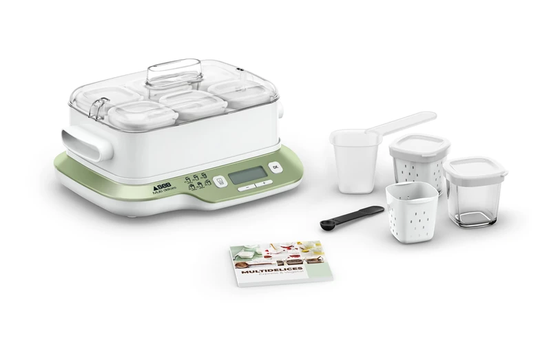 Seb Yogurt Maker, 6 Glass Jars, 6 Programmes, Express Programme, Home Yogurt, Vegetable Desserts, Simple and Quick Use, Made in France, Multi Delices Express & Vegetal, White YG660A11