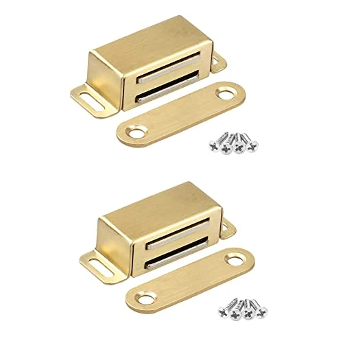 Onarway Magnetic Door Catch 6KG 2Pack Pull Strong Magnet Cabinet Latches Magnetic Hardware Stainless Steel Chrome Door Closer for Bathroom Kitchen Sliding Door Window Cupboard Gold
