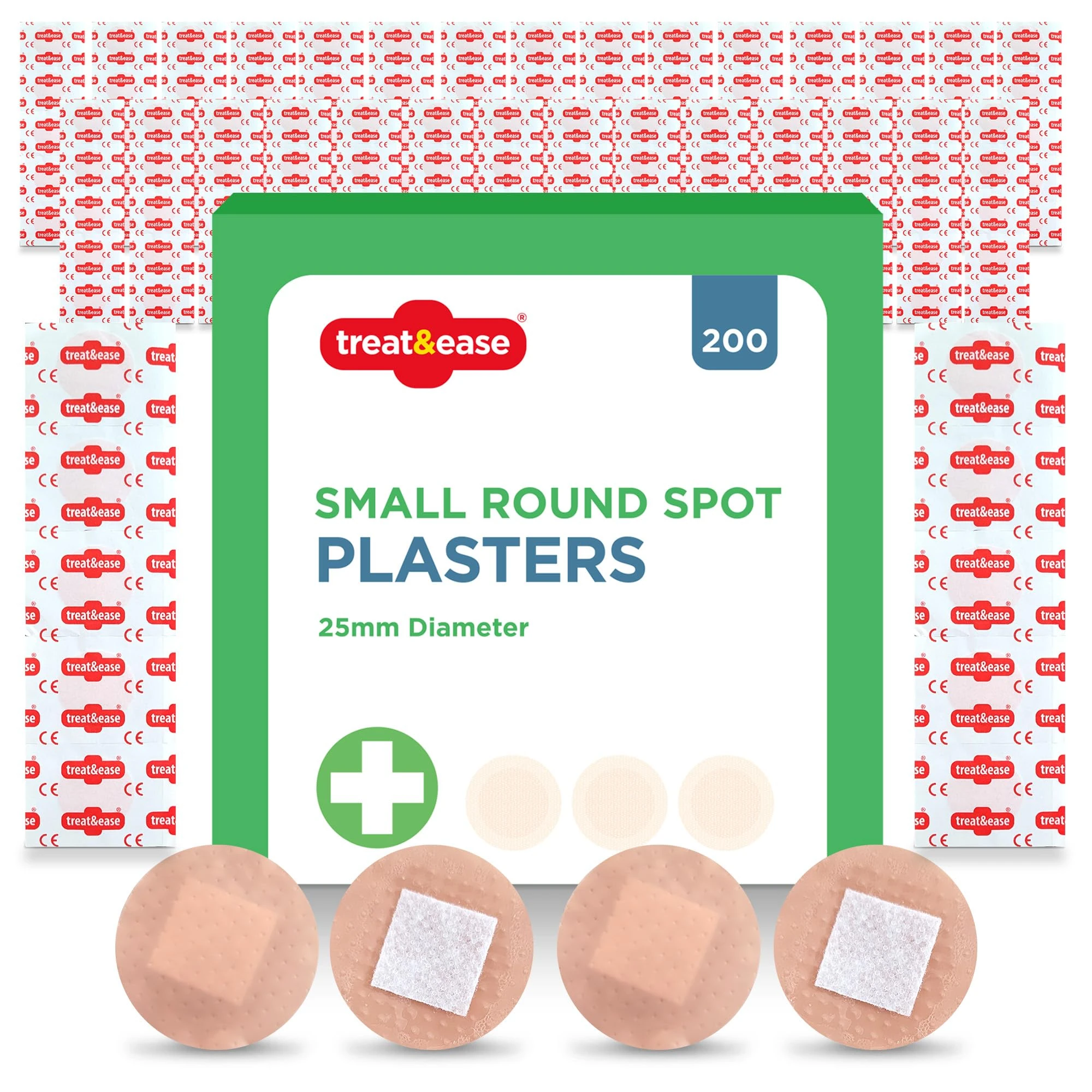 SOL 200pk Small Round Spot Plasters 2.5cm - Hypoallergenic Fabric & Waterproof for Kids or Sensitive Skin. Strong & Washproof First Aid Kit Refill for Catering Minor Cuts, Kitchen, and Food Prep.