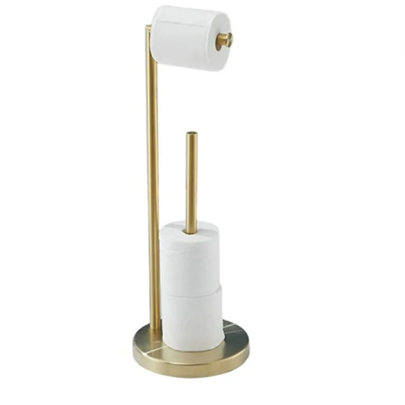 YUET Freestanding Toilet Roll Holders Free Standing Folding Paper Holder Toilet Roll Stand Storage Stainless Steel Bathroom, Free-Standing Dispenser Holds 5 Paper Roll with Storage (Gold)