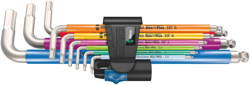 Wera 3950/9 Hex-Plus Multicolour HF Stainless 1 L-Key Set, Metric, Stainless Steel, with Holding Function, 9 Pieces - 05022699001 - Image 1