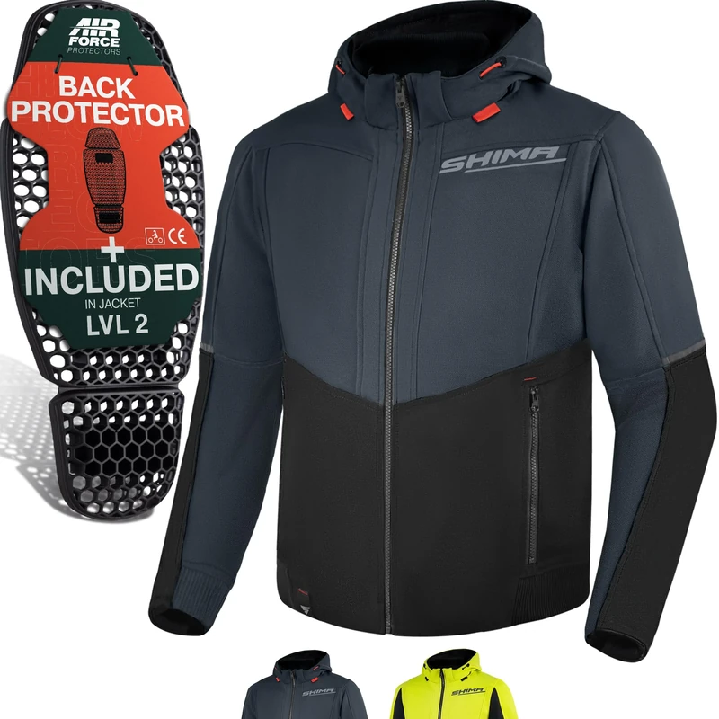 SHIMA DAYBREAKER MEN - Motorcycle Hoodie for Men FiberQL Aramid and Cooling layer, CE Back, Shoulder, Elbow Protectors, Zipper and Snap Closure (Grey, XXL)