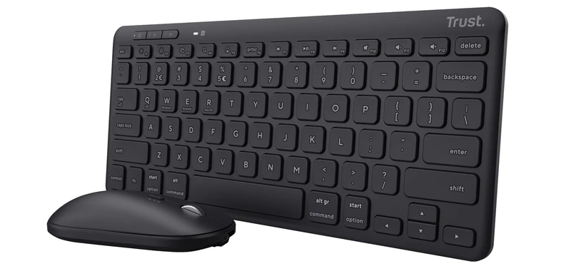 Trust Lyra Bluetooth Keyboard Mouse Set, Wireless, QWERTZ Layout, 84% Recycled Plastic, Rechargeable Multi-Device Wireless Keyboard with Mouse for PC, Laptop, Mac, iPad, Android, iOS - Black