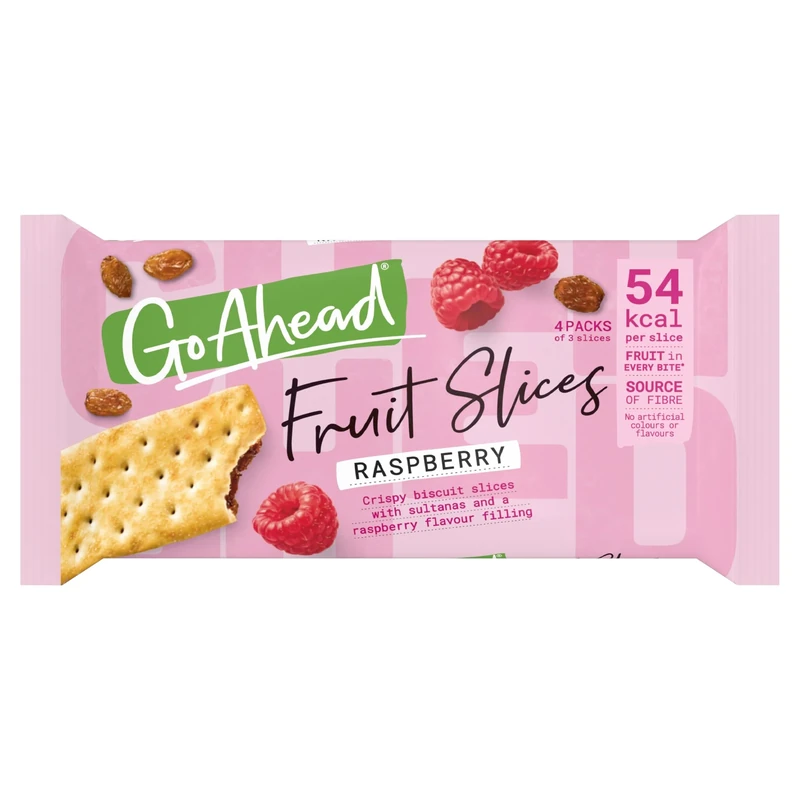 Go Ahead Raspberry Crispy Fruit Slices Snack Bars Multipack, 4 x 43.6 g (4 Bars in One Pack), 174.4 g Total