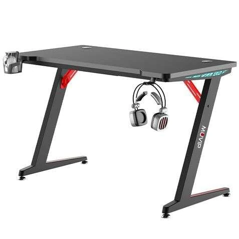 MUVIP PRO300 Carbon Fiber Gaming Table with RGB Light - Solid - Large Surface - Cup Holder - Headphone Hook - Size