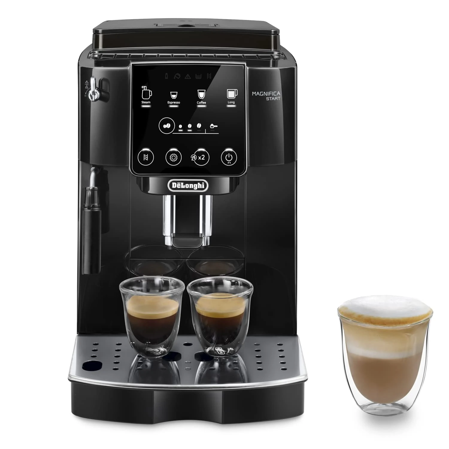 De'Longhi Magnifica ECAM222.20.B, Automatic Coffee Machine with Milk Nozzle, Bean to Cup Espresso Machine with 4 One-Touch Recipes, Soft-Touch Control Panel, 1450W, Black