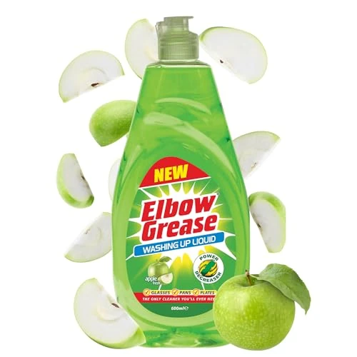 Elbow Grease Washing Up Liquid | Power Degreaser - Soap for Hand Washing Dishes, Pots, Pans & Glasses (Apple, 600ml)