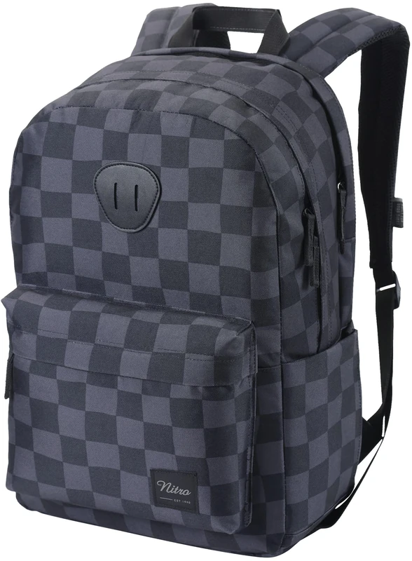Nitro Urban Plus, Old School Daypack with Additional Padded Laptop Compartment, Urban Street Pack, Everyday Backpack, School Backpack, School Bag with Side Bottle Compartment, checker, 28l, Rucksack