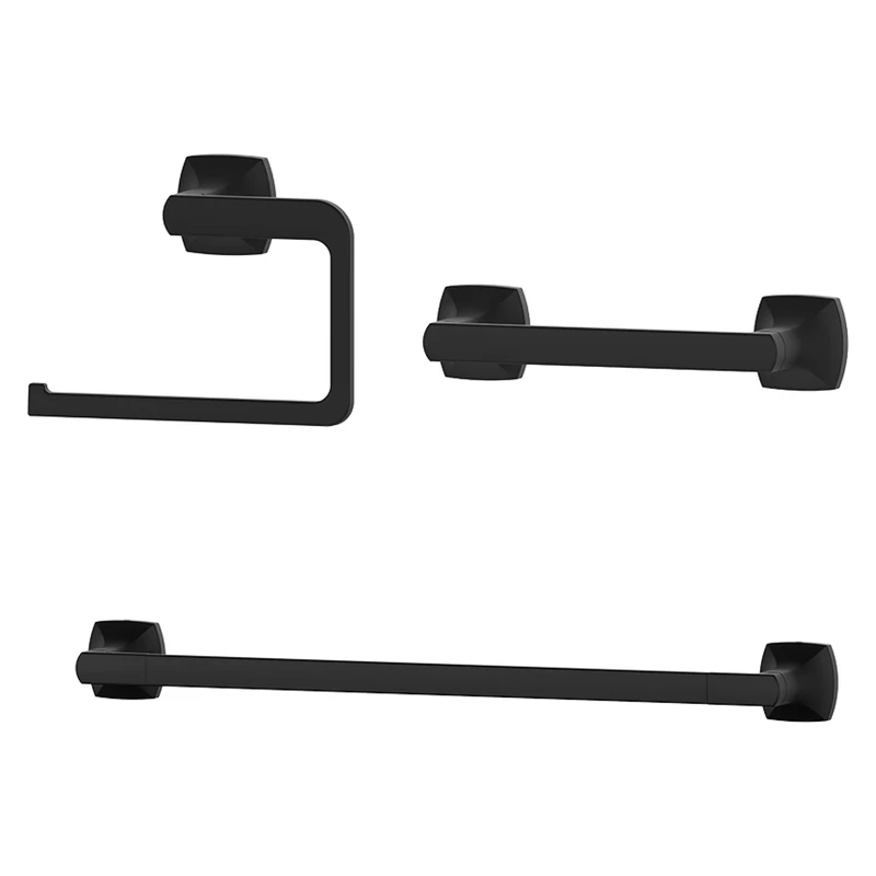 Pfister Vaneri 3-Piece Bathroom Hardware Set with Towel Bar, Towel Ring, and Toilet Paper Holder in Matte Black Finish BTBVRI3B