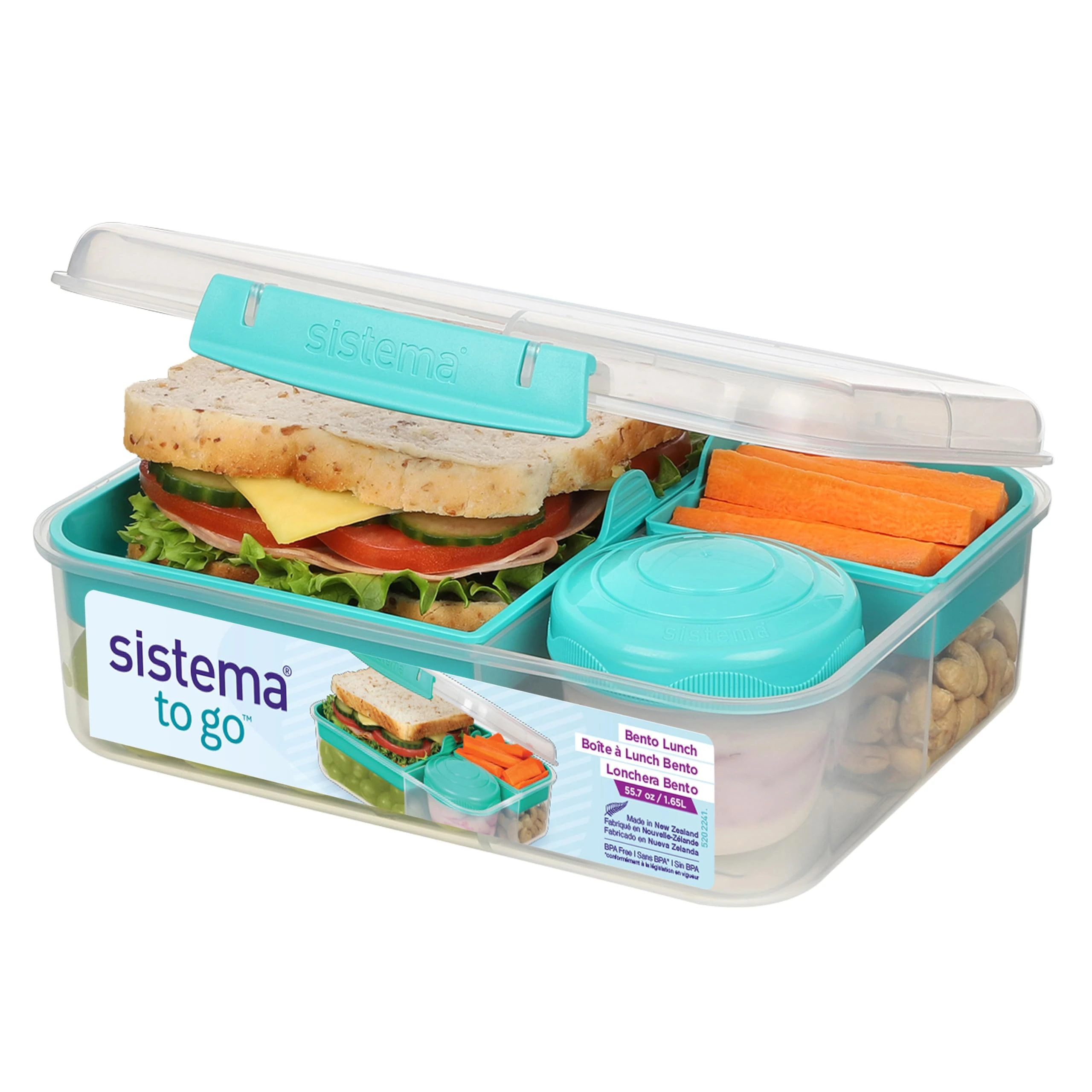 Sistema Bento Box Lunch | Bento School Lunch Box with Compartments | 1.65 L | Food Storage Container in Minty Teal | 1 Count